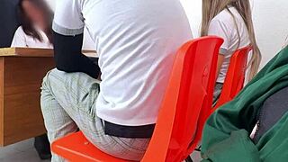 curvy blonde teacher tests students with body favors to pass the class!