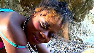 Black mom gets fucked hard on the beach!