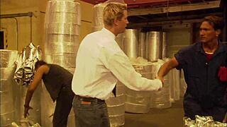 brunette milf licks monster cock outdoors before facial cumshot in heels