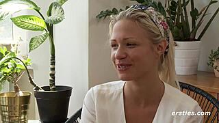 Gabi, the blonde babe, fingers herself in naughty German close-up