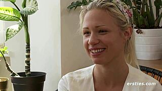 Gabi, the blonde babe, fingers herself in naughty German close-up