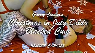 Granny Carmen's Christmas In July Dildo Fucking With Blacked Cum