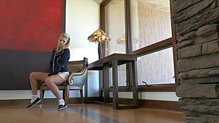 Beautiful blonde Scarlet Red masturbates gently