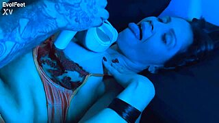 Blonde Milf Masters Footjobs with Bare Feet and Sexy Toes