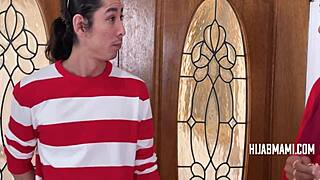 Hijab Housewife Interacts Shyly with David Lee in Arab Setting