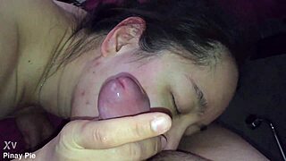 Asian MILF wife fluffs cock on webcam!