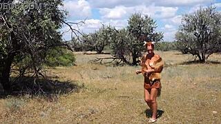 Shy Aboriginal Milf Dances Outdoors In Cosplay Costumes