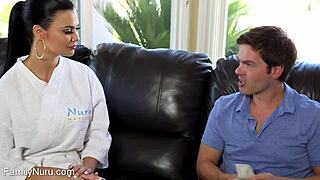 Stepson Blasts Cum on Stepmom’s Belly After Massage