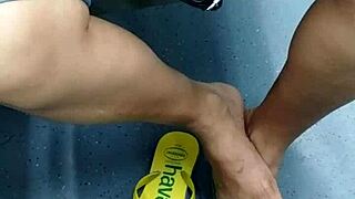 Hidden Voyeur Footage Of Mature Brazilian Latina Girl's Candid Feet Shoeplay With Flip Flops!