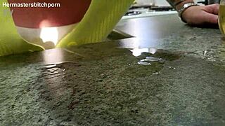 Kiwi milf sub slurps wine after master's messy spill.