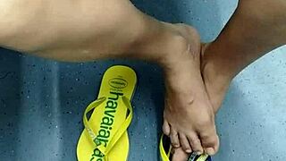 Hidden Voyeur Footage Of Mature Brazilian Latina Girl's Candid Feet Shoeplay With Flip Flops!