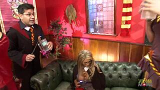 Halloween party gets wild with three girls licking each other