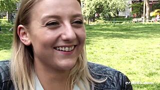 Hot German blonde films her solo play