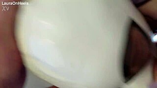 Latina milf in pantyhose and heels gives blowjob. She swallows cum eagerly.