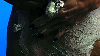 Messy birthday cake girl plays with food on natural tits