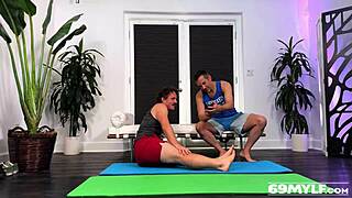 Milf guzzles double cum in gym routine