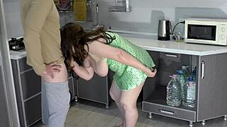 Stepmom with big natural tits spreads wide hips and big ass for monster cock anal.