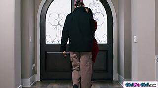 busty petite lesbian cheats with strapon mistress