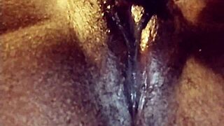 Ebony pussy licked to orgasm up close