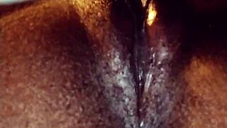 Ebony pussy licked to orgasm up close