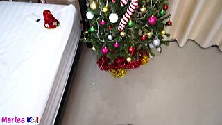 asian wife sucking cock under the christmas tree feels slutty cumshot