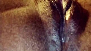 Ebony pussy licked to orgasm up close