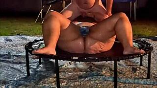 wild outdoor sex toy fun with chubby milf girlfriend