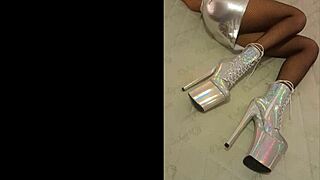 total silver and fishnet pantyhose on latina milf