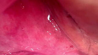 Close up of amateur asian's shaved pink pussy 172 days after virginity, wet from cunilingus