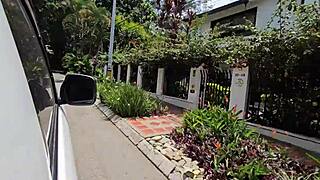 colombian milf escort meets client in medellin and he fucks her in car public parking