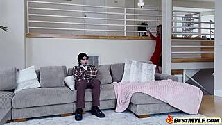 Blonde big tits milf stepmother rides and blows her stepson passionately