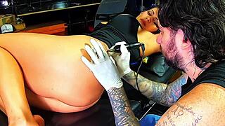 this brunette milf visits the tattoo artist