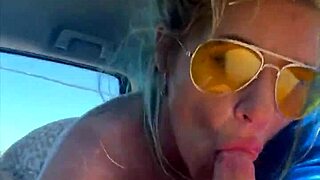 Cheating blonde whore sucks cock & takes facial out in public during the middle of the day