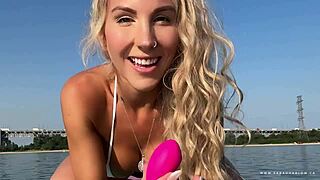 milf in bikini does sup yoga outdoors, but gets wet and cums publicly