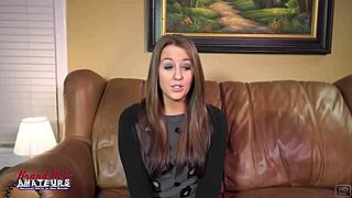 Busty redhead autumn squirts on couch while sucking monster cock