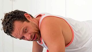 after yoga workout, milf kat chase deepthroats cock with saliva and handjob