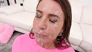 Busty milf double anal fucked by four cocks