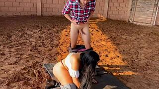 colombian bbw with giant tits and ass fucks a cowboy in the barn