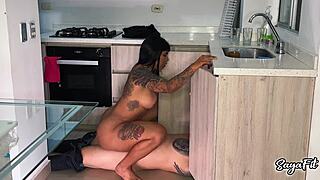 Saya fit seduces plumber with rough doggystyle riding