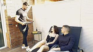 Mary rock says 'join us' in interracial threesome with boyfriend and waiter