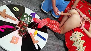 Can Two Thrusting Dildos Destroy Her Tight Pussy On Christmas?