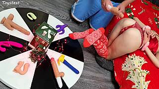 Can Two Thrusting Dildos Destroy Her Tight Pussy On Christmas?