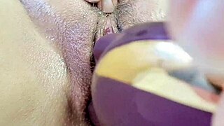 Gorgeous Italian milf achieves fantastic orgasm using vibrator close up