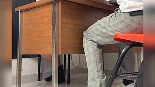 Oh man, like this teacher and her student in the classroom, he gets called in and they record behind the door... uh, Mexican mature public sex homemade vid, ya know?