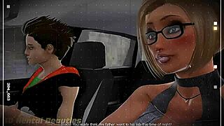 milf gives suggestive blowjob to teen in cartoon style