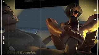 milf gives suggestive blowjob to teen in cartoon style