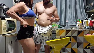 The neighbor caught me in the kitchen with his monster cock