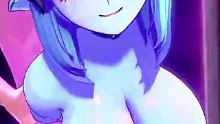 two blue women with big tits getting fucked in animation