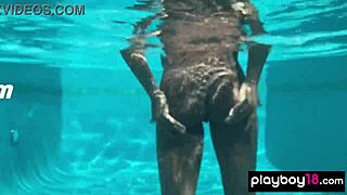 Ana foxxx, naked ebony milf, fingering her hairy pussy under water?