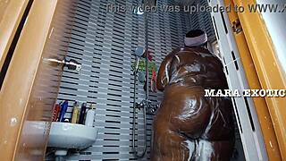 Ebony Nigerian Couple Mara Exotic Fucks Standing Doggystyle In Shower